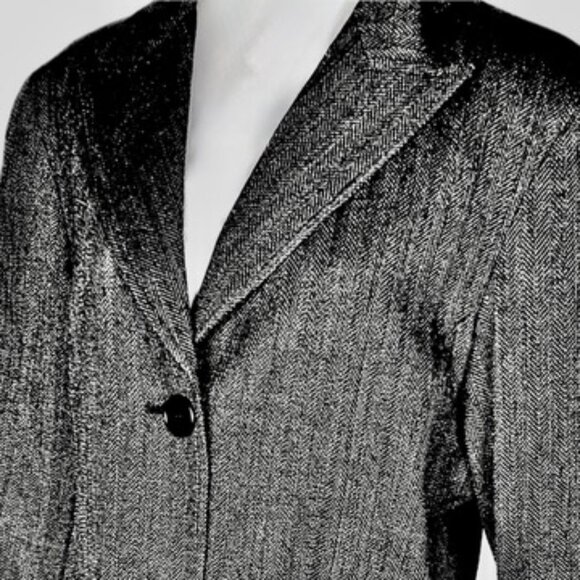 LAFAYETTE 148 Classic 2 Button Charcoal Herringbone Blazer Flap Pockets Wm Sz 16 - Picture 3 of 14